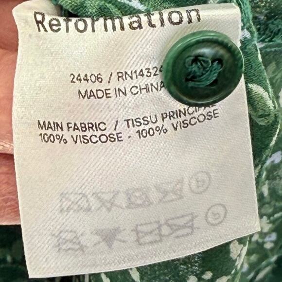 Reformation Green Button Ditsy Floral Long Sleeve Sheer S Top Preppy MSRP $148 - Picture 6 of 8